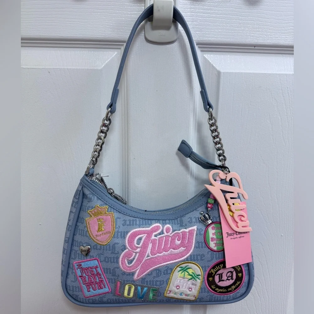 NWT Juicy Couture Juicy Run The World Shoulder Bag in Dusty Blue - Picture 1 of 4